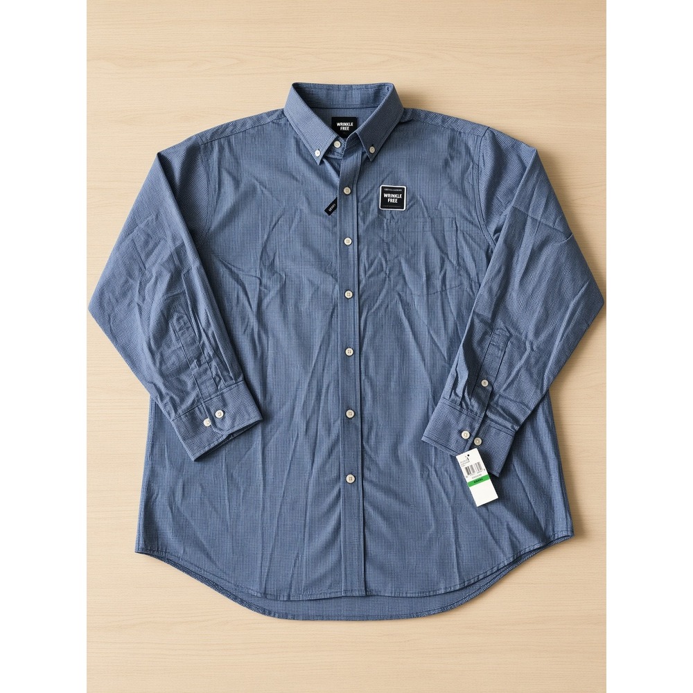 IZOD Mens Advantage Wrinkle Free Dress Shirt Estate Blue Micro Check Large